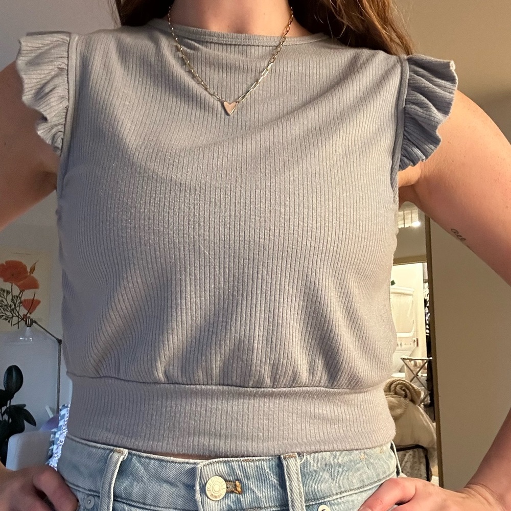Light Blue Ruffle Sleeve Women's Top